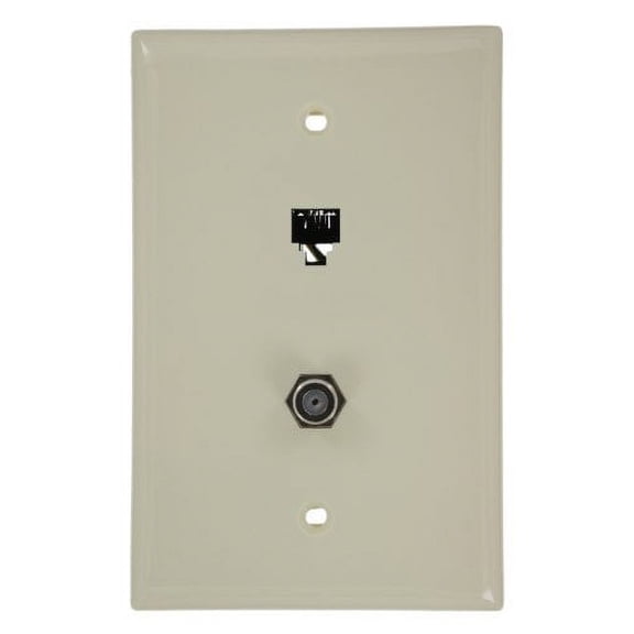Leviton 40539-CMA Almond Nylon Midway Combination Telephone F Connector Wallplate