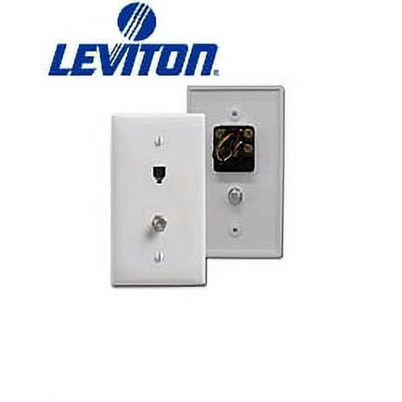 Leviton 40539-CMI 6P4C x F Midsize Telephone/Video Wall Jack - Ivory