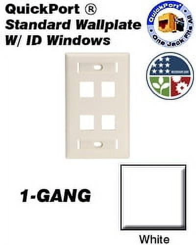 White Plastic 4-Port Single Gang QuickPort Wallplate