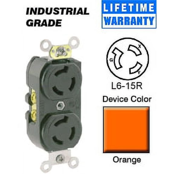 Leviton 4550-IG Duplex Receptacle Locking Blade L6-15R 15A 250V 2P3W Isolated Ground - Orange