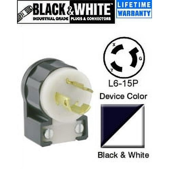 Leviton 4570-CA Plug Locking Blade Angle L6-15P 15A 250V 2P3W Grounding - Black-White