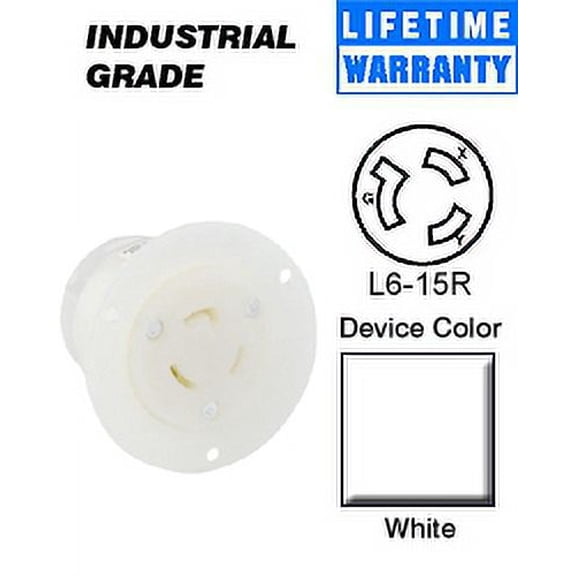 Leviton 4585-C Flanged Outlet Locking Blade L6-15R 15A 250V 2P3W Grounding - White
