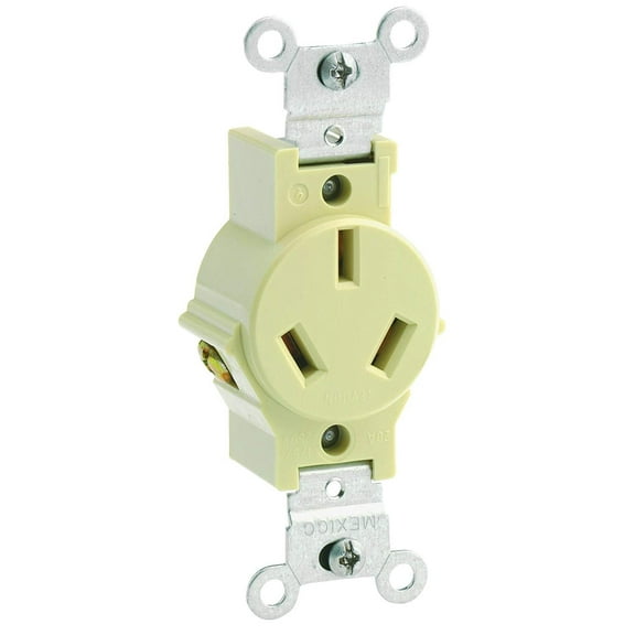 Leviton Heavy-Duty Specification Grade Narrow Body Single Receptacle 5032-I - 20 Amp, 125/250 Volt - Ivory