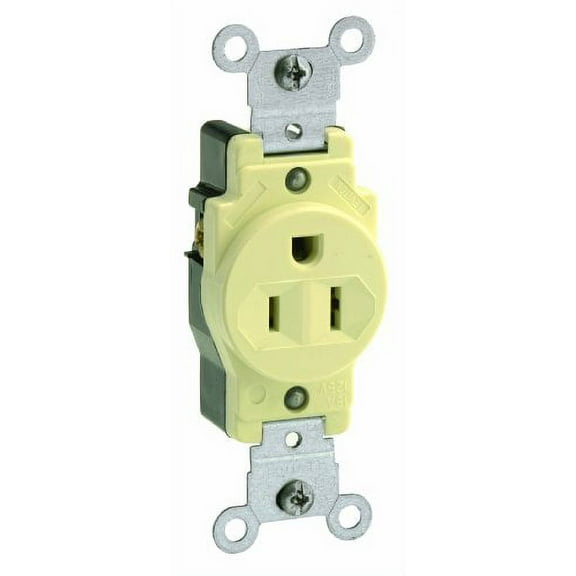 Leviton 5088-A 15 Amp, 125 Volt, Narrow Body Single Receptacle, Straight Blade, Commercial Grade, Grounding, Almond
