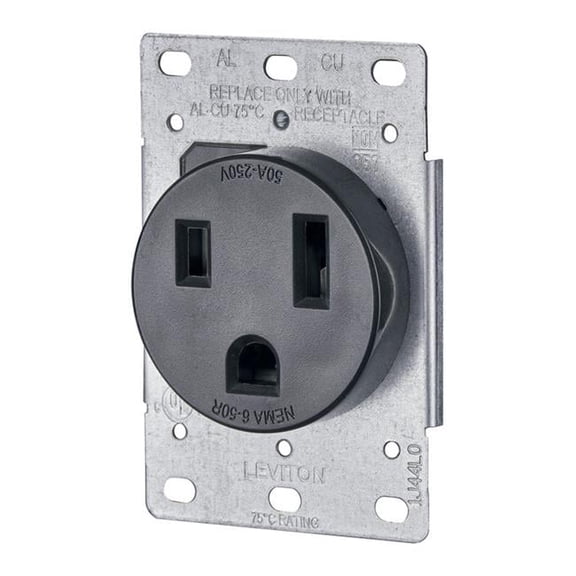 Leviton  50A  250V 2-Pole Flush Mount Shallow Single Outlet  Black