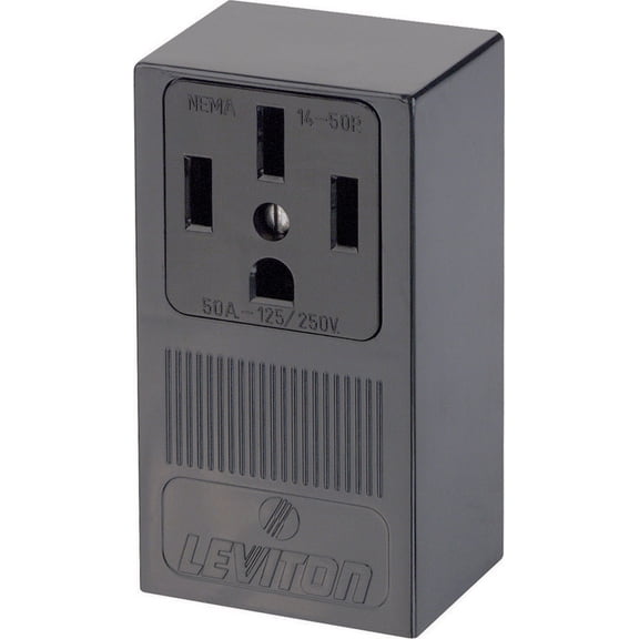 Leviton B01-55050-000 50 Amp 3 Pole BlackStraight Blade Surface Mount Receptacle