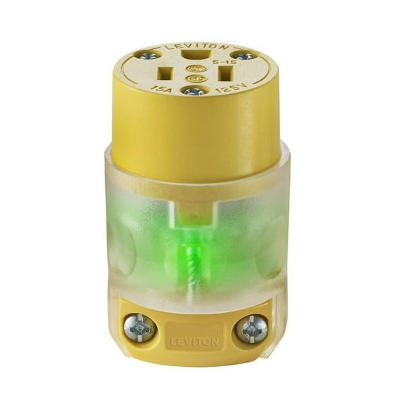 Leviton 515CV-LIT 10 Pack 15 Amp Straight Blade Grounding Lighted Connector, Yellow