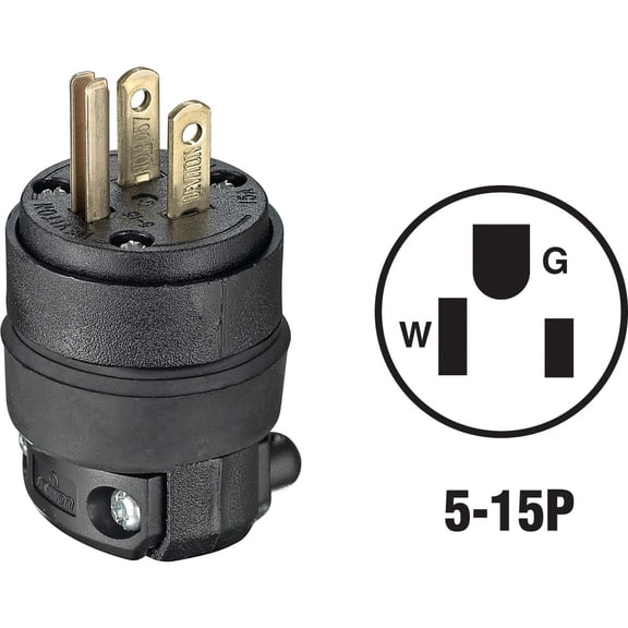 Leviton 515PR 6 Pack Rubber Back 3Wire 2 Pole Straight Blade Ground Plug