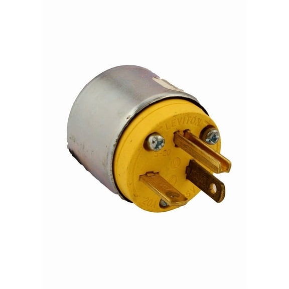 Leviton 520PA 20 Amp, 125 Volt, Plug, Armored, Grounding, Steel , Yellow