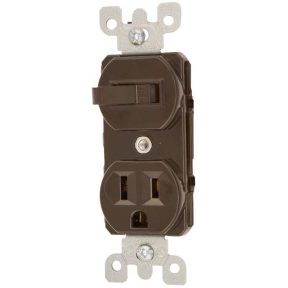 Leviton 5225 15 Amp, 120 Volt, Duplex Style Combination Single Pole Switch/Receptacle Grounding, Brown