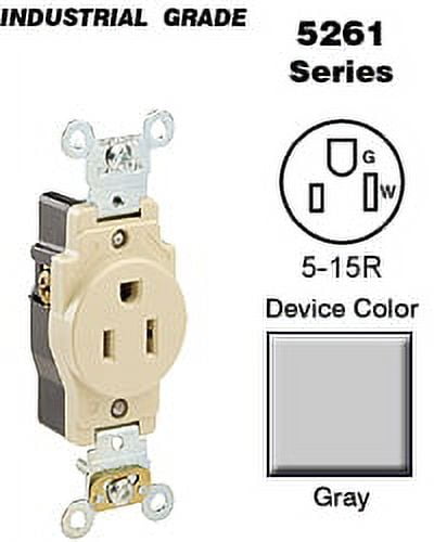 Leviton 5261-GY 15A 125V Industrial Heavy Duty Grade, Single Receptacle, Gray (10 Pack)