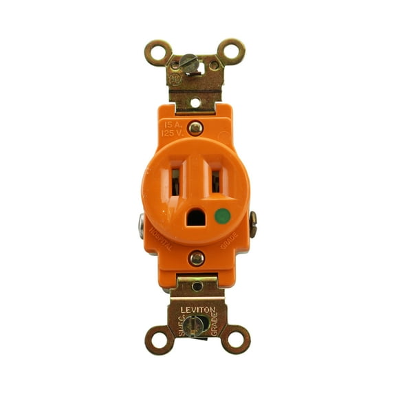 Leviton 5261-IG Straight Blade Narrow Body Single Receptacle Grounding 15A 125V, Orange