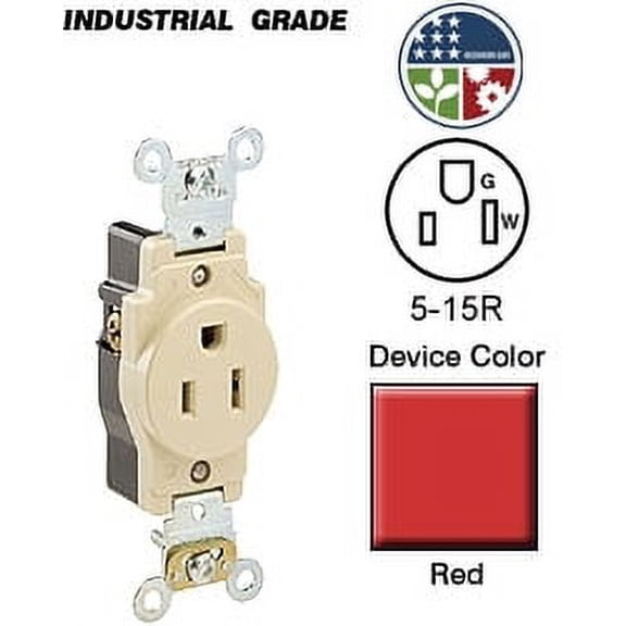 Leviton 5261-R Single Receptacle Industrial Grade 5-15R 15A 125V BandS Wired - Red