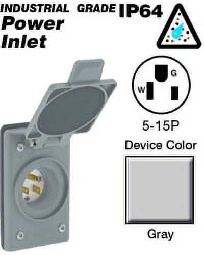 Gray Industrial Grade 15 Amp Power Inlet with Wall Plate