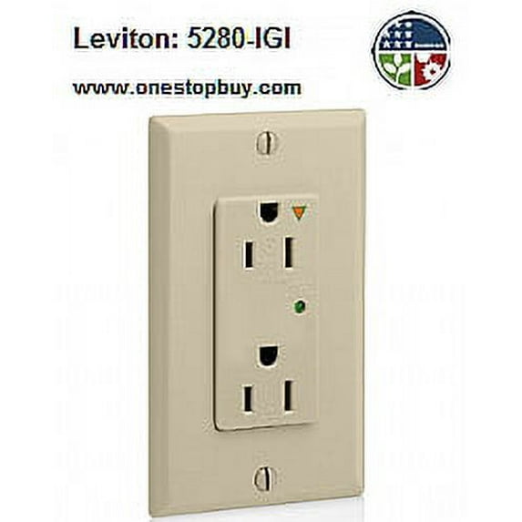 Leviton 5280-IGI Decora Surge Duplex Receptacle Isolated Ground Industrial Grade 5-15R 15A 125V - Ivory