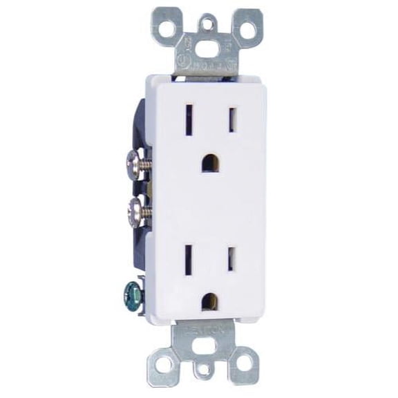 Leviton 5325-W 15 Amp, 125 Volt, Decora Duplex Receptacle, Residential Grade, Grounding, White