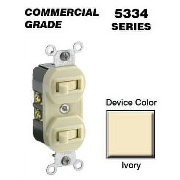 Leviton 5334-I 20 Amp, 120/277 Volt, Duplex Style Single-Pole / Single-Pole AC Combination Switch, Commercial Grade, Ivory