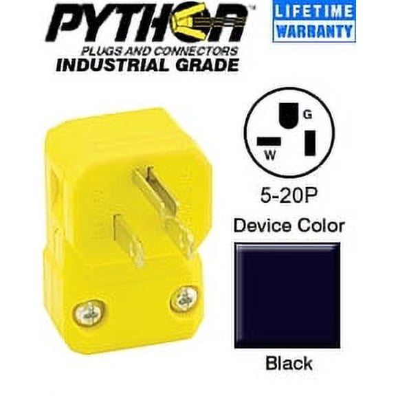 Leviton 5356-VA Plug, Angle 5-20P 20 Amp 125 Volt Industrial Python - Yellow
