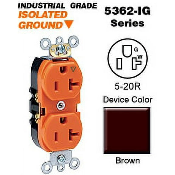 Leviton 5362-IGB Duplex Receptacle Isolated Ground Industrial Grade 5-20R 20A 125V BandS Wired - Brown