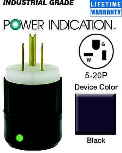 Leviton 5366-PLB Plug, Power Indication 5-20P 20 Amp 125 Volt Industrial Black and White - Black