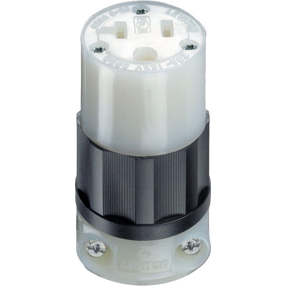Leviton 5369-C 20 Amp, 125 Volt, Connector, Industrial Grade, Straight Blade, Grounding, Black-White
