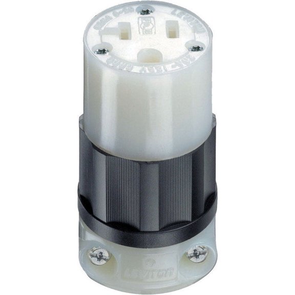 Leviton 5369-C 20 Amp, 125 Volt, Connector, Industrial Grade, Straight Blade, Grounding, Black-White