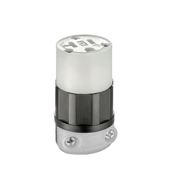 Leviton 5369-C 20 Amp, 125 Volt, Connector, Industrial Grade, Straight Blade, Grounding, Black-White