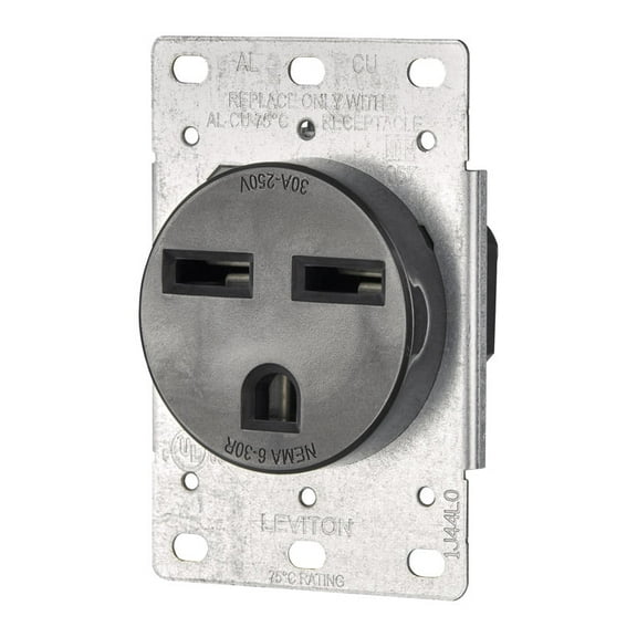 Leviton R10-5372-S00 Electrical Receptacle, 2 -Pole, 250 V, 30 A, NEMA: NEMA 6-30R, Black