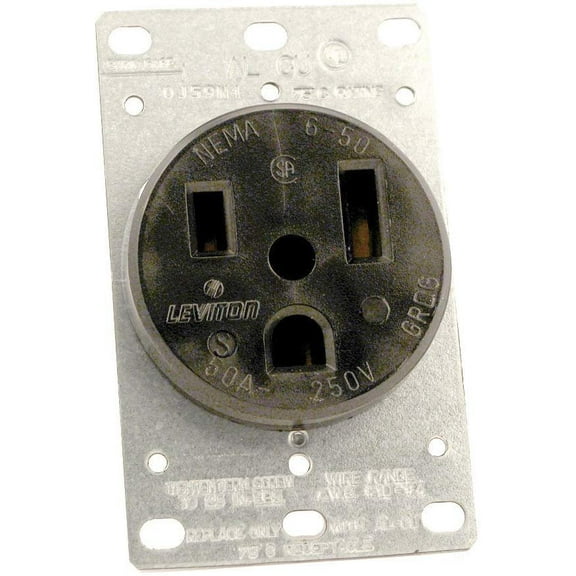 Leviton 5374 50 Amp, 250 Volt, Flush Mounting Receptacle, Straight Blade, Industrial Grade, Grounding, Black