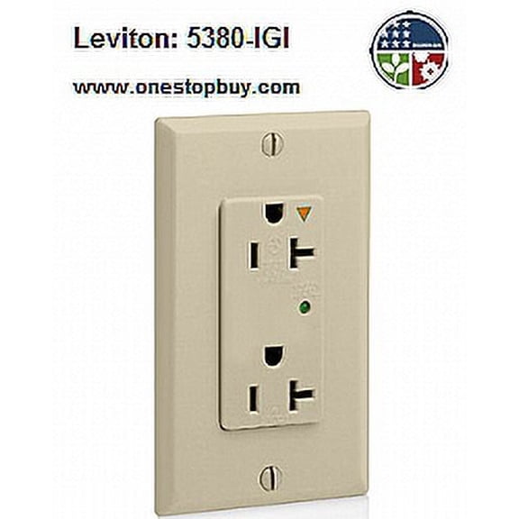 Leviton 5380-IGI Decora Surge Duplex Receptacle Isolated Ground Industrial Grade 5-20R 20A 125V - Ivory