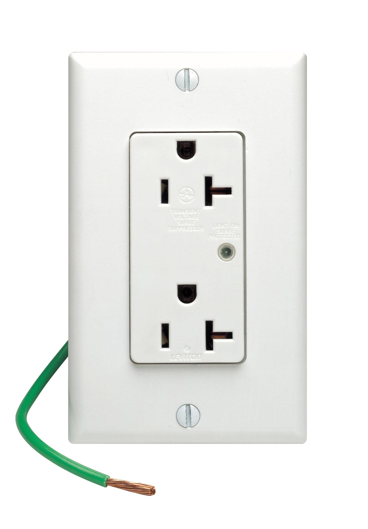 Leviton 5380-W Decora Surge Duplex Receptacle Industrial Grade 5-20R 20A 125V - White