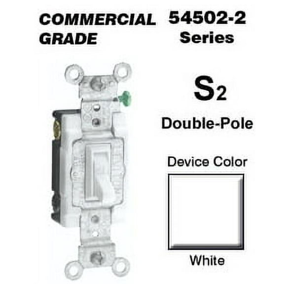Leviton 54502-2W 15 Amp Double-Pole Toggle Switch Commercial - White