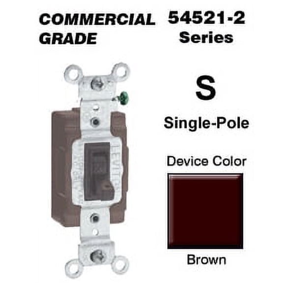 Leviton 54521-2 20A 120/277V Toggle Framed Single-Pole AC Quiet Switch, Brown (10 pack)