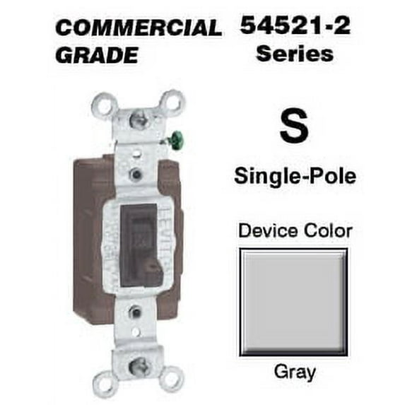 Leviton 54521-2GY 20 Amp Single-Pole Toggle Switch Commercial - Gray