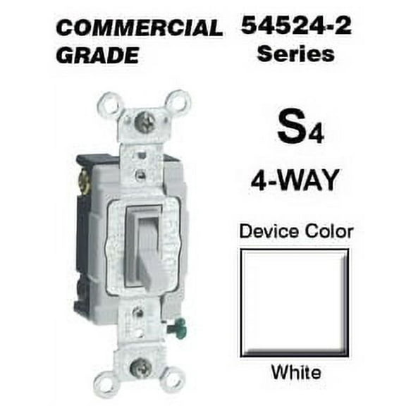 Leviton 54524-2W 20 Amp 4-Way Toggle Switch Commercial - White
