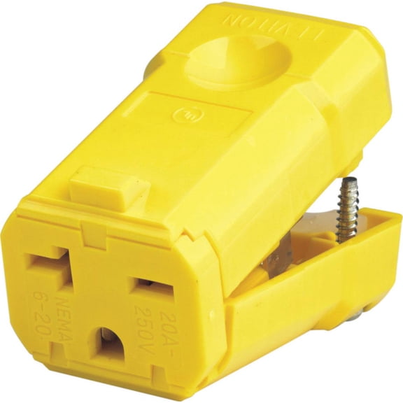 Leviton 5459-VY 20 Amp, 250 Volt, Connector, Straight Blade, Industrial Grade, Grounding, Python, Yellow