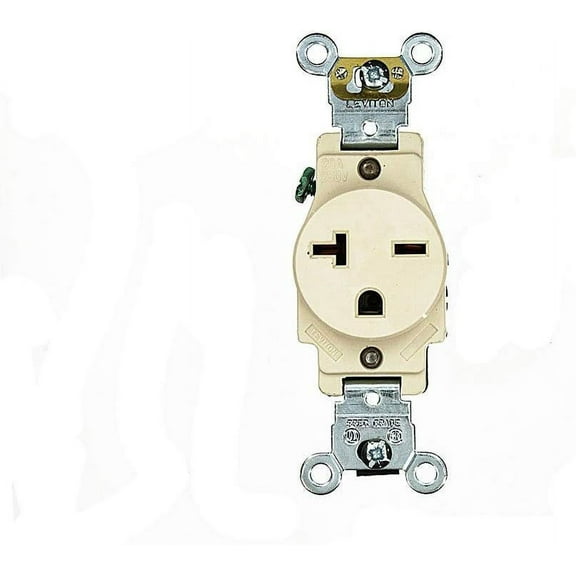 Leviton 5461-T 20 Amp, 250 Volt, Industrial Heavy Duty Grade, Single Receptacle, Straight Blade, Self Grounding, Light Almond