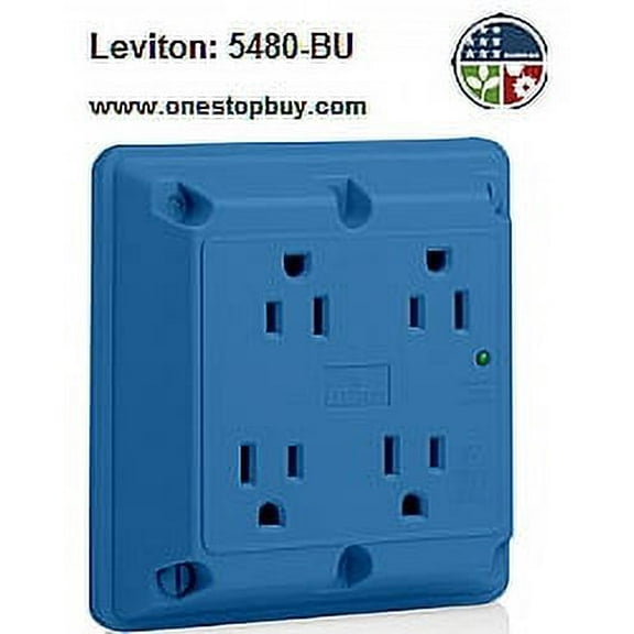 Leviton 5480-BU 4-In-1 Quad Receptacle Surge Industrial Grade 5-15R 15A 125V - Blue