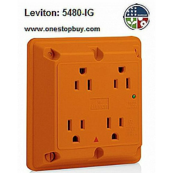 Leviton 5480-IG 4-In-1 Quad Receptacle Surge Isolated Ground Industrial Grade 5-15R 15A 125V - Orange