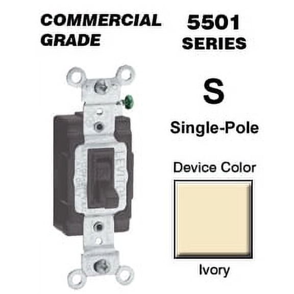 Leviton 5501-8I 15 Amp Single-Pole Toggle Switch Commercial - Ivory