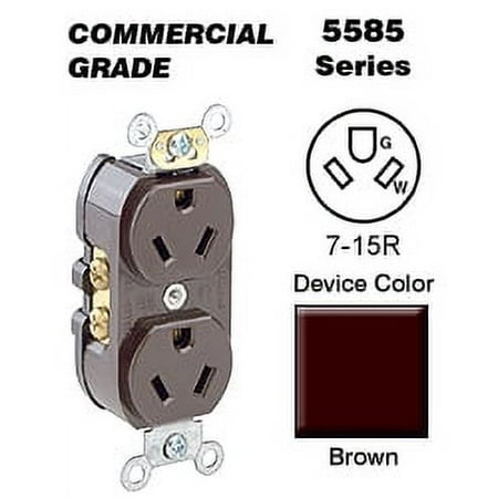 Leviton 5585 Duplex Receptacle Smooth Face Commercial Grade 7-15R 30A 277V BandS Wired - Brown