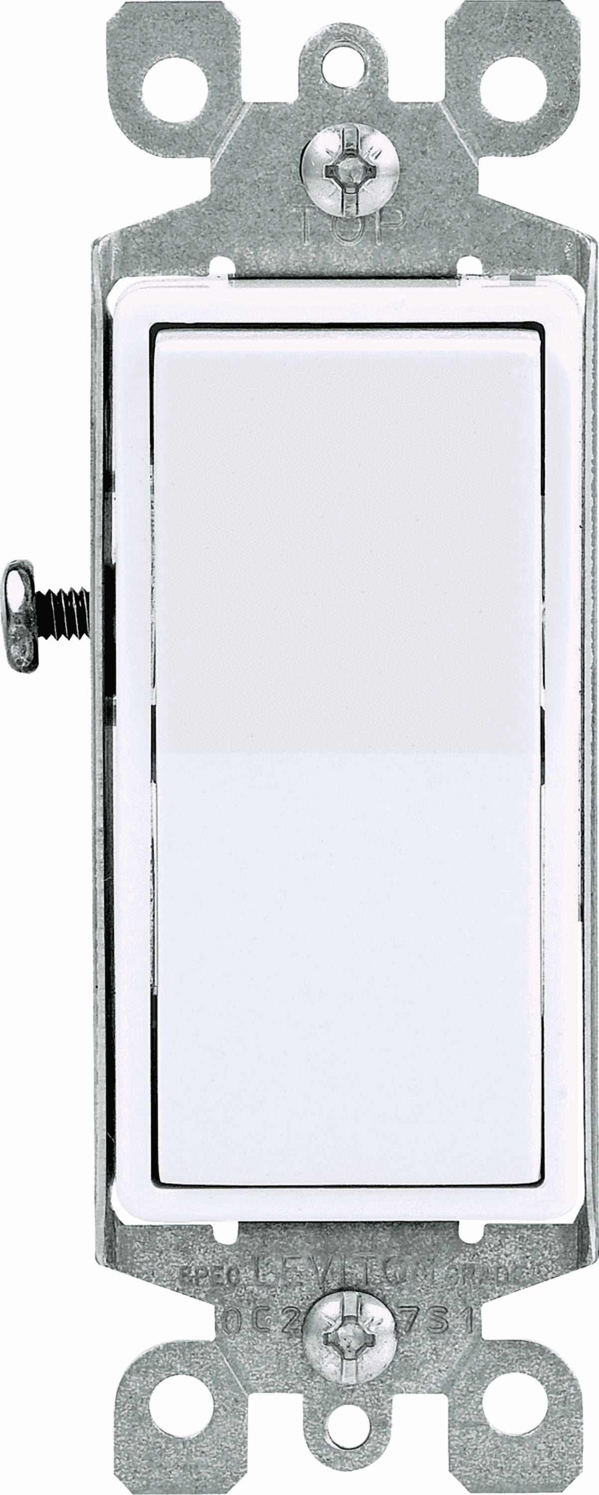 Leviton 5601 15A Toggle Switch — Decora® Rocker-Style Design in White — 15A 277V — UL Listed for US Residential Electrical Code Compliance, Drop-in NEC-Standard Wiring
