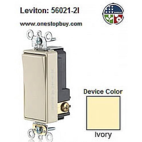 Leviton 56021-2I Rocker Switch Decora Single-Pole 3 Amp 24 VAC/DC Non-Grounding Commercial Grade Back and Side Wired - Ivory