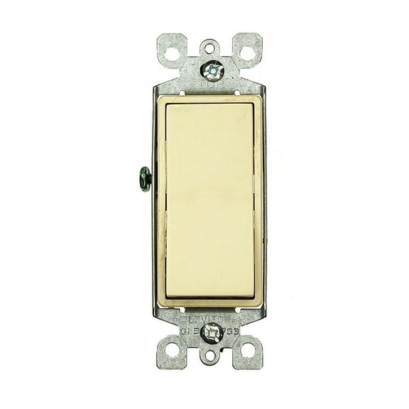 Leviton 5603-2I 15 Amp, 120/277 Volt, Decora Rocker 3-Way AC Quiet Switch, Residential Grade, Grounding, Ivory