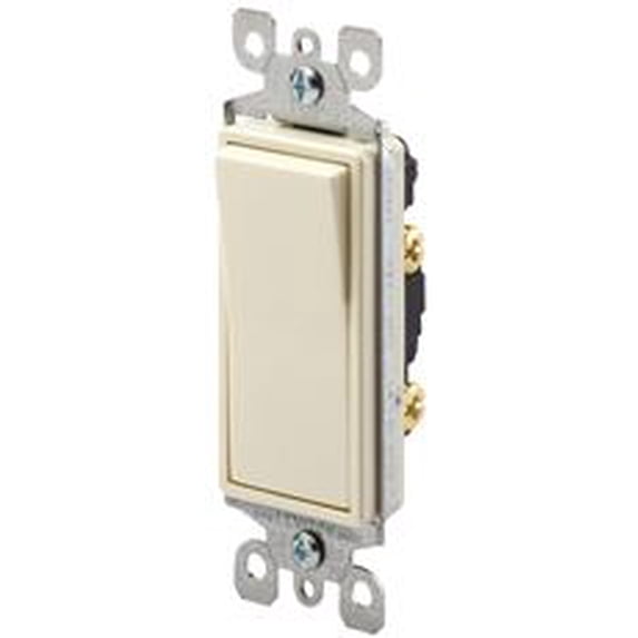 Leviton 5611-2I Rocker Switch Decora Single-Pole 15 Amp 120/277 VAC Grounding Residential Grade Quickwire Push-In and Side Wired - Ivory