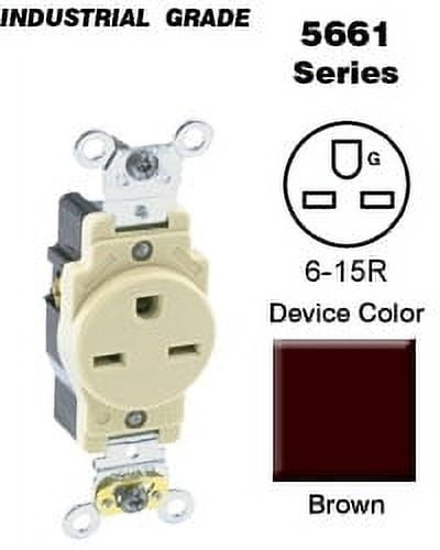 Leviton 5661 Single Receptacle Industrial Grade 6-15R 15A 250V BandS Wired - Brown