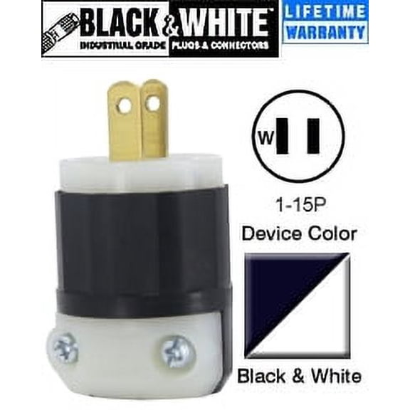 Leviton 5866-C Plug, 1-15P 15 Amp 125 Volt Industrial Black and White - Black-White
