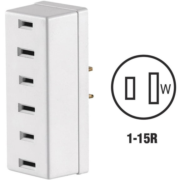 Leviton Triple Outlet Adapter - 15 Amp, 125 Volt, Non-Grounded - White