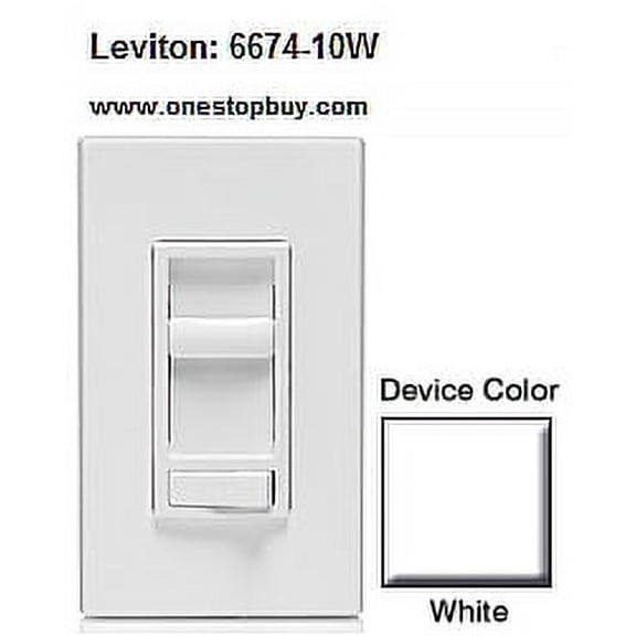 Leviton 6674-10W Dimmer LED/CFL/Incandescent Single-Pole/3-Way 600W 120 Volt SureSlide Decora Style Electro-Mechanical - White