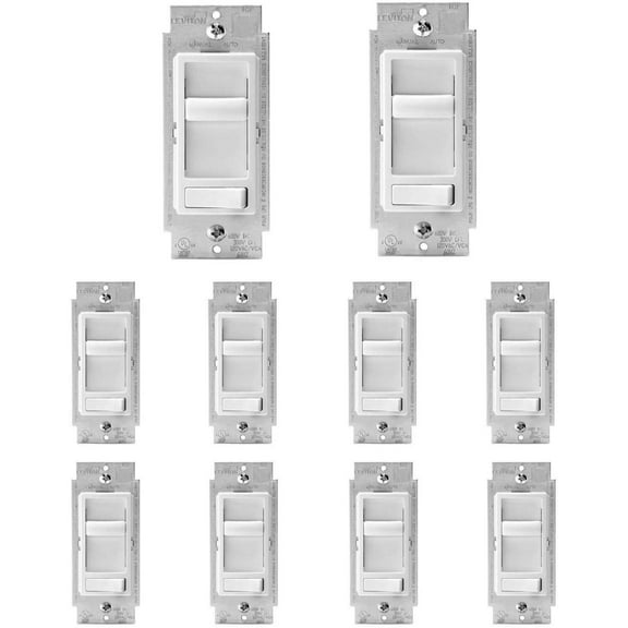Leviton 6674-P0W SureSlide Universal 150-Watt LED and CFL/600-Watt Incandescent Dimmer, White, 10 Pack
